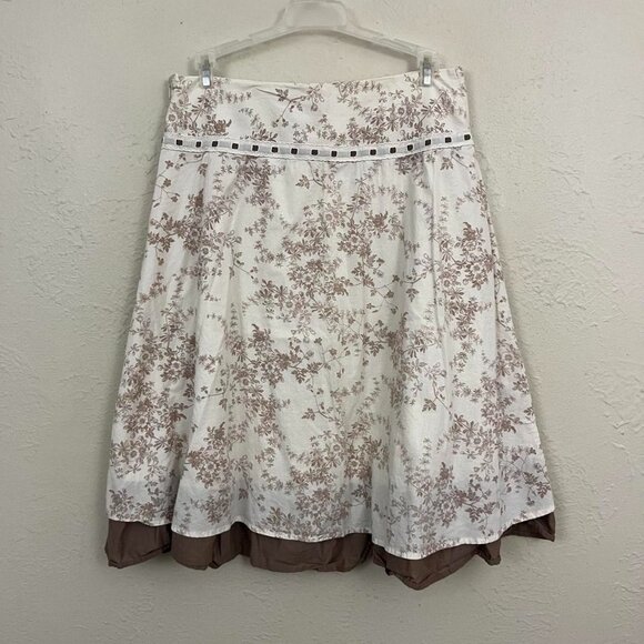 cream brown flora boho coquette girly granola midi skirt - Picture 4 of 8